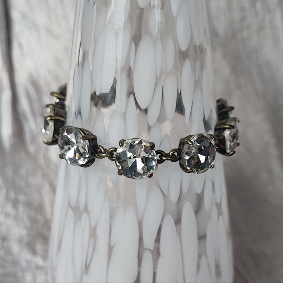 Round Faceted Prong Set Clear Rhinestone Oxidized Brass Color Setting Bracelet - Picture 2 of 14